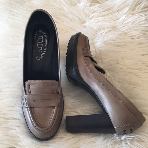 Tod's Shoes - Tod’s Taupe Leather Platform Heel